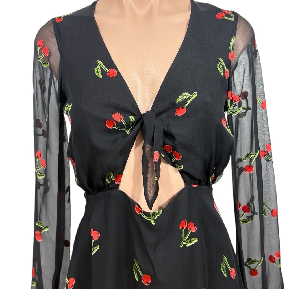 For Love & Lemons Women's Cherry Twist Mini Dress black cherry print S - Picture 4 of 11